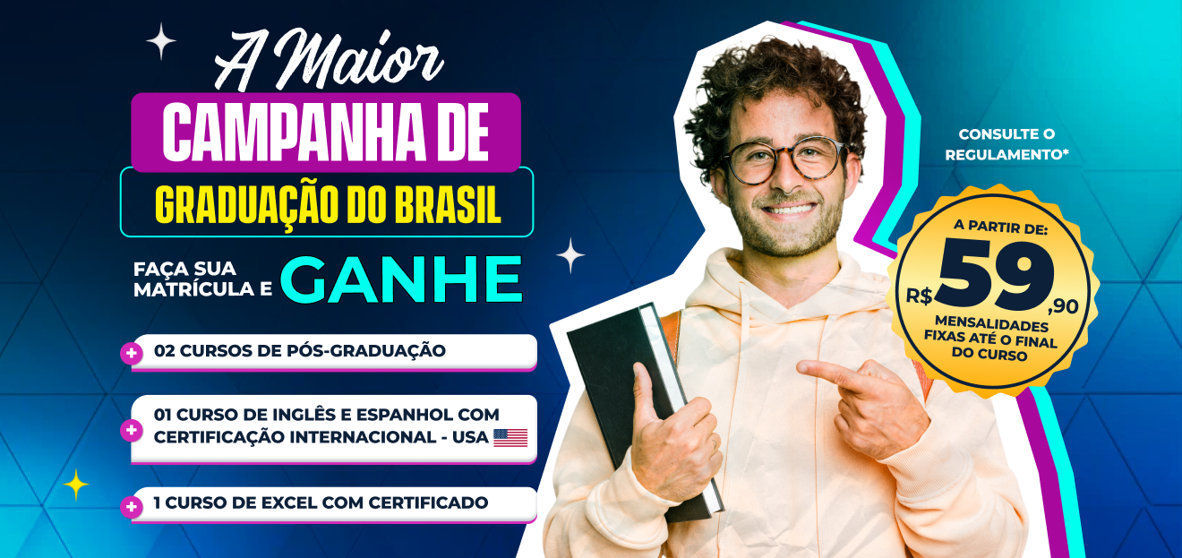 Graduação EAD Início imediato + 4 Cursos de Pós Grátis + 5 Cursos Livres Grátis + Matrícula Grátis